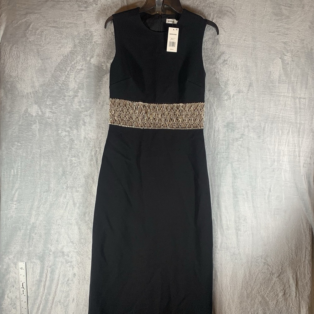 Simkhai Women's Dress Malda Gown 4 Black Crystal Waist Band Back Slit Sleeveless
